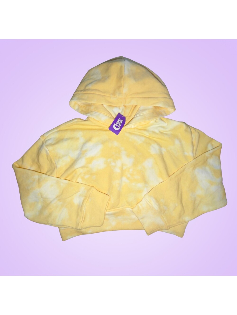 NWT Sugar & Jade Girls Size 8 Yellow Tie Dye Smiley Cropped Hoodie